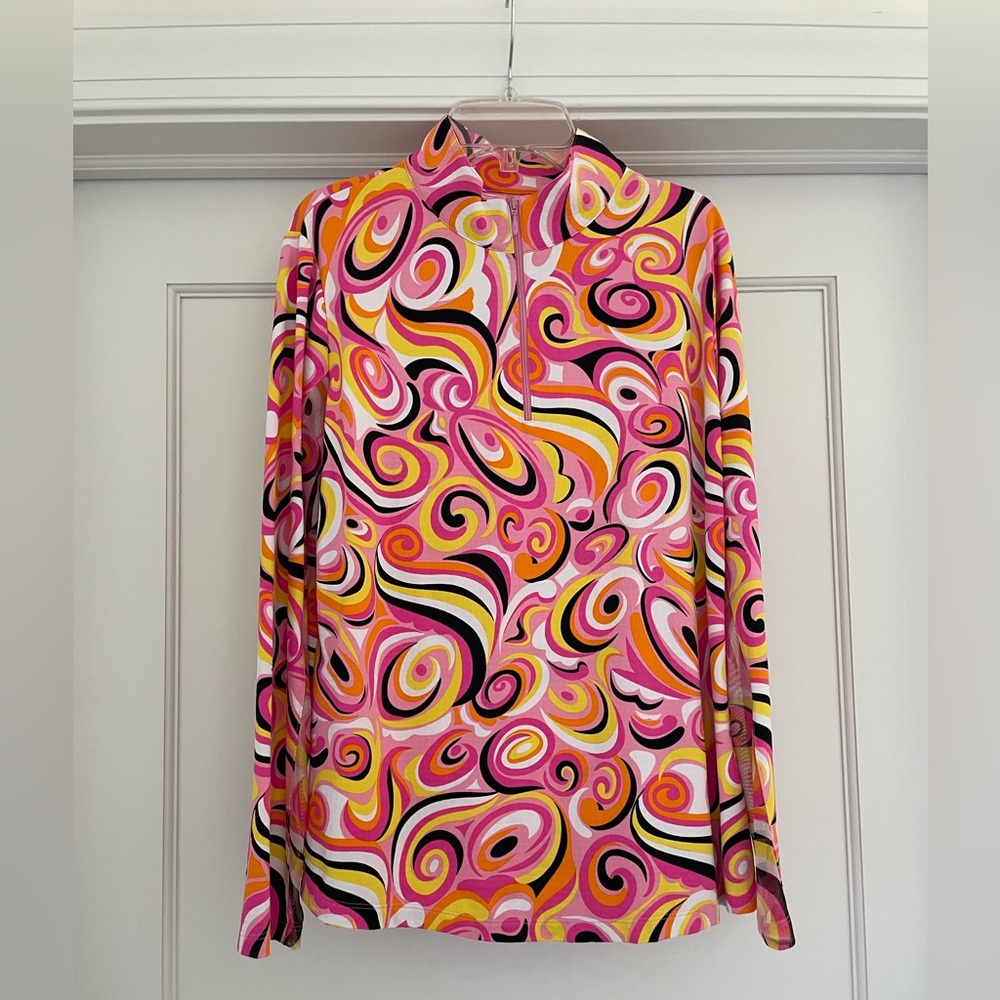 IBKUL Like New Retro Multicolor Swirl Print Long Sleeve Shirt L